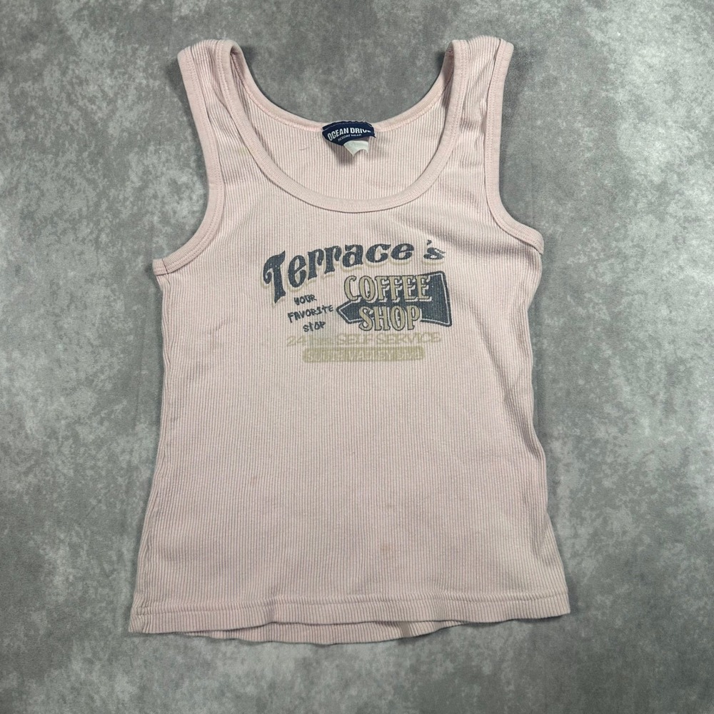 Ocean Drive Resort Wear Pink Ribbed Graphic Tank Top Terraces Coffee Shop XS